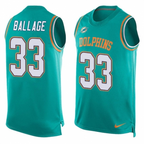 Men's Nike Miami Dolphins #33 Kalen Ballage Limited Aqua Green Player Name & Number Tank Top NFL Jersey - Ujersey