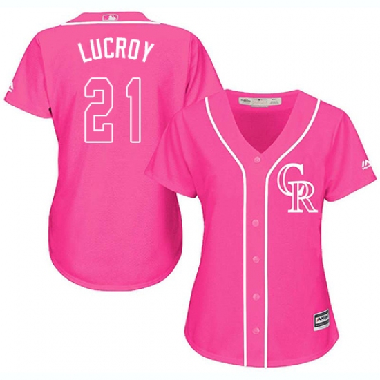 Women's Majestic Colorado Rockies #21 Jonathan Lucroy Replica Pink Fashion Cool Base MLB Jersey - Ujersey