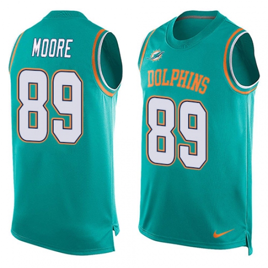 Men's Nike Miami Dolphins #89 Nat Moore Limited Aqua Green Player Name & Number Tank Top NFL Jersey - Ujersey