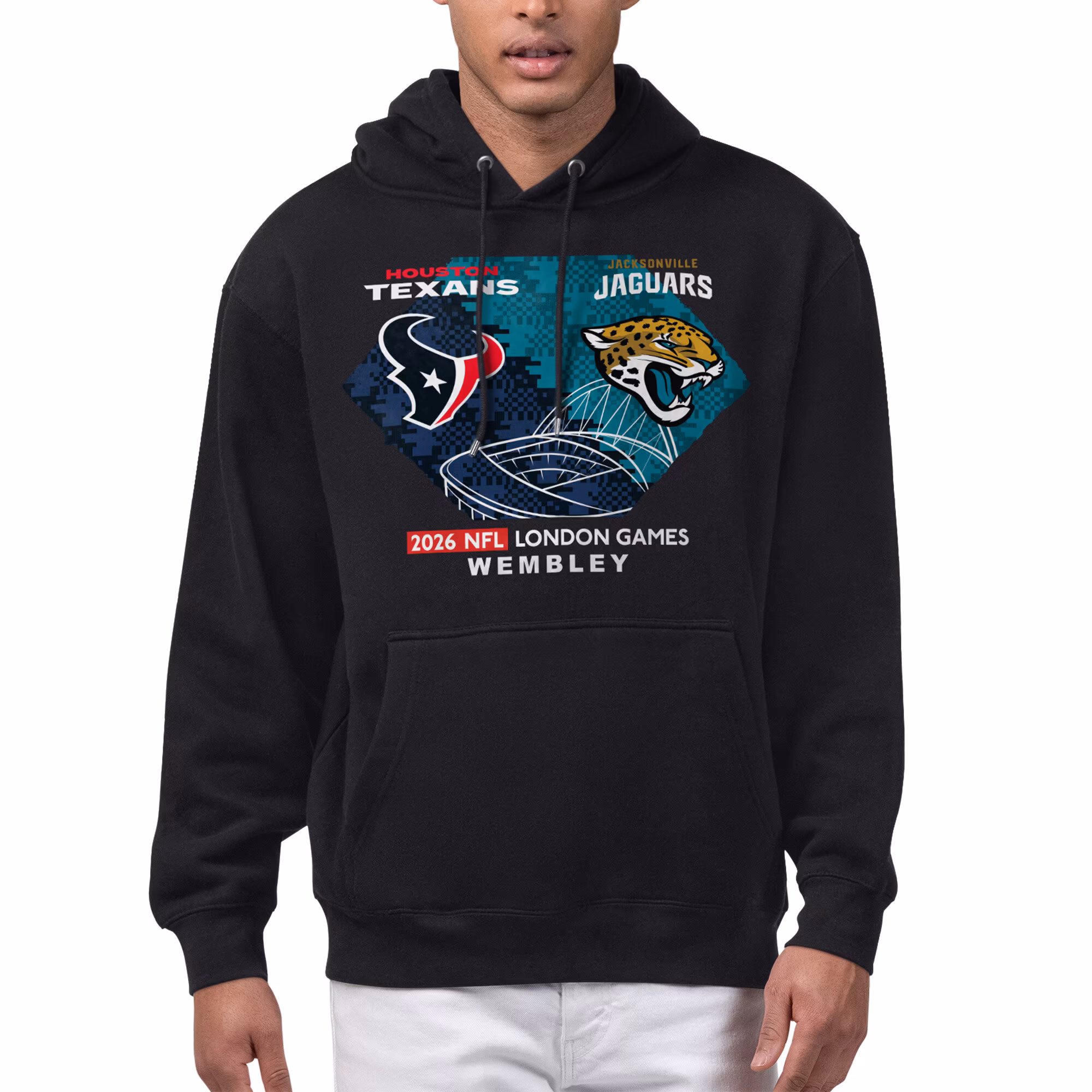 Men's Houston Texans vs. Jacksonville Jaguars Starter Black 2026 NFL London Games Matchup Fleece Hoodie - Ujersey Shop