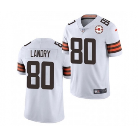 Men's Cleveland Browns #80 Jarvis Landry 2021 White 75th Anniversary Patch Vapor Untouchable Limited Jersey - Ujersey
