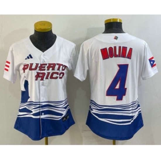 Women's Puerto Rico Baseball #4 Yadier Molina 2023 Red World Classic Stitched Jerseys
