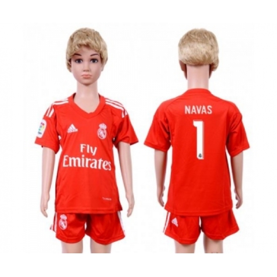 Real Madrid #1 Navas Red Goalkeeper Kid Soccer Club Jersey