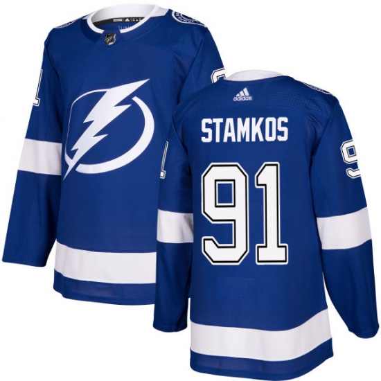Men's Adidas Tampa Bay Lightning #91 Steven Stamkos Authentic Royal Blue Home NHL Jersey - Ujersey