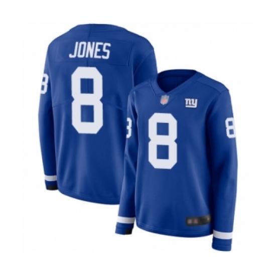 Women's New York Giants #8 Daniel Jones Limited Royal Blue Therma Long Sleeve Football Jersey - Ujersey