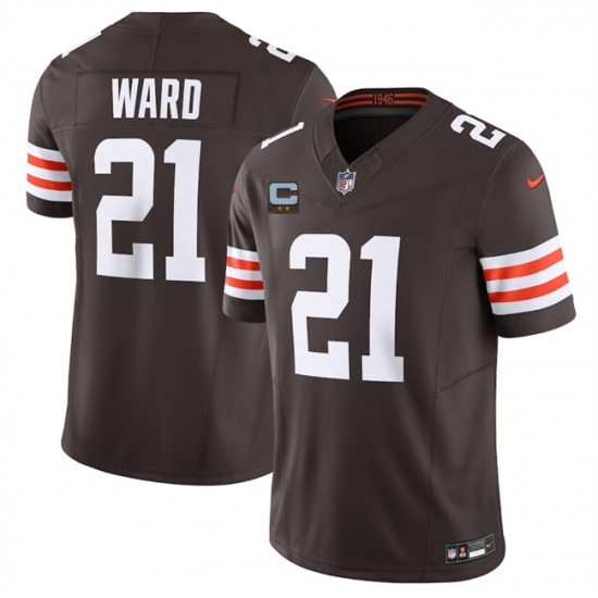 Men's Cleveland Browns #21 Denzel Ward Brown 2025 F.U.S.E. With 2-Star C Vapor Limited Stitched Football Jersey - Ujersey
