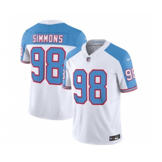 Men's Nike Tennessee Titans #98 Jeffery Simmons White Blue 2023 F.U.S.E. Vapor Limited Throwback Football Stitched Jersey - Ujersey