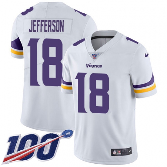 Youth Minnesota Vikings #18 Justin Jefferson White Stitched NFL 100th Season Vapor Untouchable Limited Jersey - Ujersey