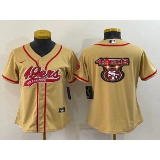 Women's San Francisco 49ers Gold Team Big Logo With Patch Cool Base Stitched Baseball Jersey - Ujersey