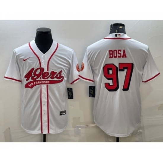 Men's San Francisco 49ers #97 Nick Bosa New White With Patch Cool Base Stitched Baseball Jersey - Ujersey