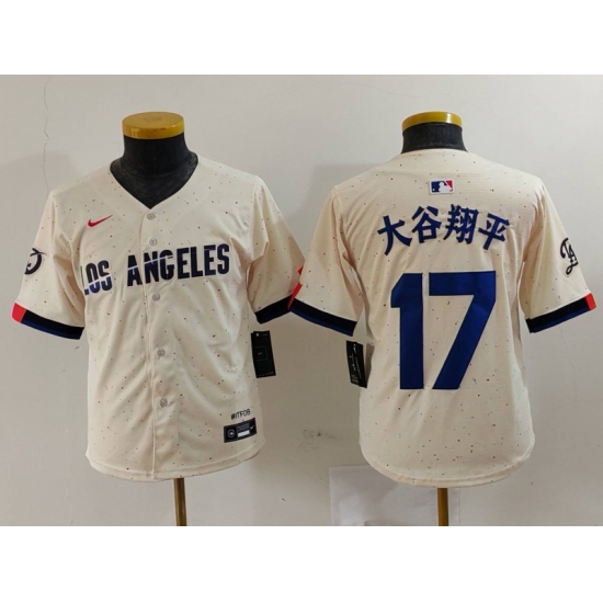 Youth Los Angeles Dodgers #17 大谷翔平 Cream Blue 2024 City Connect Limited Stitched Jersey - Ujersey