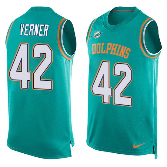 Men's Nike Miami Dolphins #42 Alterraun Verner Limited Aqua Green Player Name & Number Tank Top NFL Jersey - Ujersey