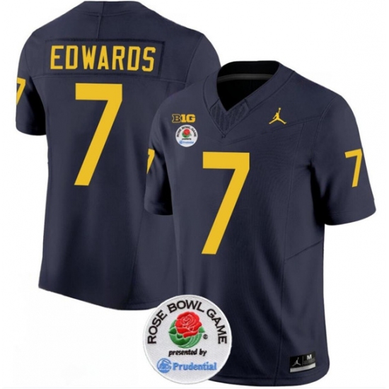 Men's Michigan Wolverines #7 Donovan Edwards 2023 F.U.S.E. Navy Blue Rose Bowl Stitched Jersey - Ujersey
