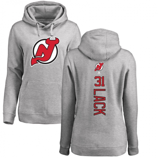 NHL Women's Adidas New Jersey Devils #31 Eddie Lack Ash Backer Pullover Hoodie - Ujersey