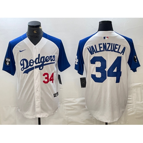 Men's Los Angeles Dodgers #34 Toro Valenzuela Number White Blue Fashion Stitched Cool Base Limited Jersey - ujerseystore