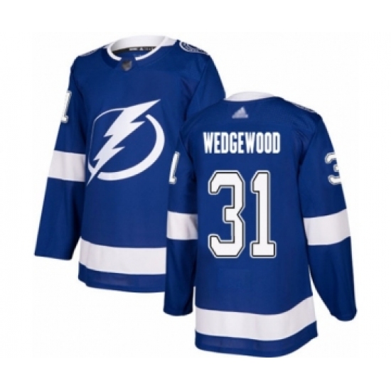 Men's Tampa Bay Lightning #31 Scott Wedgewood Authentic Royal Blue Home Hockey Jersey