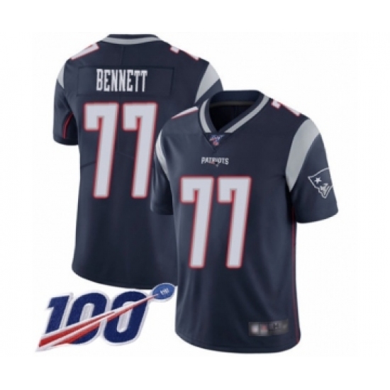 Men's New England Patriots #77 Michael Bennett Navy Blue Team Color Vapor Untouchable Limited Player 100th Season Football Jersey - Ujersey