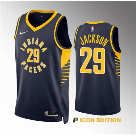 Men's Indiana Pacers #29 Quenton Jackson Navy Icon Edition Stitched Basketball Jersey - Ujersey