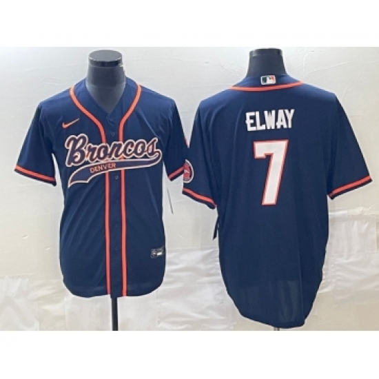 Men's Denver Broncos #7 John Elway Navy Cool Base Stitched Baseball Jersey - Ujersey