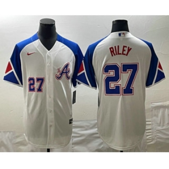 Men's Atlanta Braves #27 Austin Riley Number White 2023 City Connect Cool Base Stitched Jerseys - Ujersey