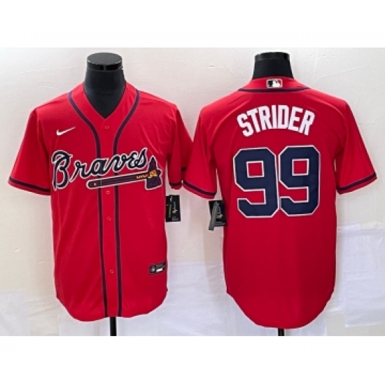 Men's Atlanta Braves #99 Spencer Strider Red Cool Base Stitched Baseball Jersey - Ujersey