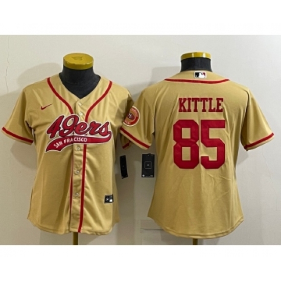 Women's San Francisco 49ers #85 George Kittle Gold With Patch Cool Base Stitched Baseball Jersey - Ujersey