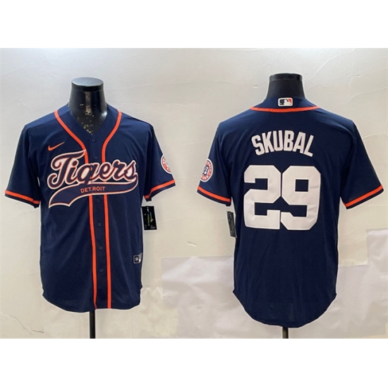 Men's Detroit Tigers #29 Tarik Skubal Navy With Cool Base Stitched Baseball Jersey