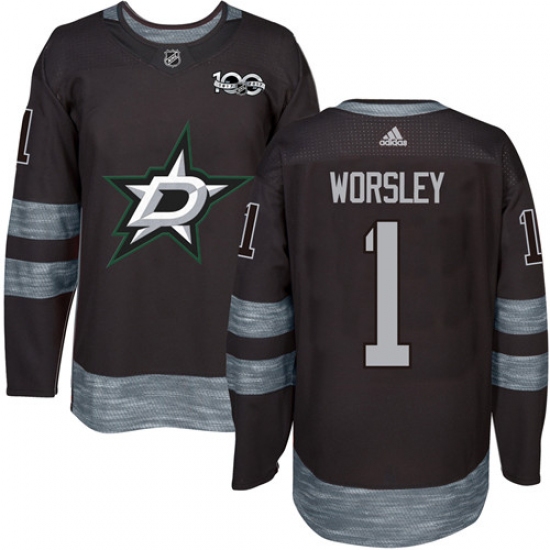 Men's Adidas Dallas Stars #1 Gump Worsley Premier Black 1917-2017 100th Anniversary NHL Jersey - Ujersey
