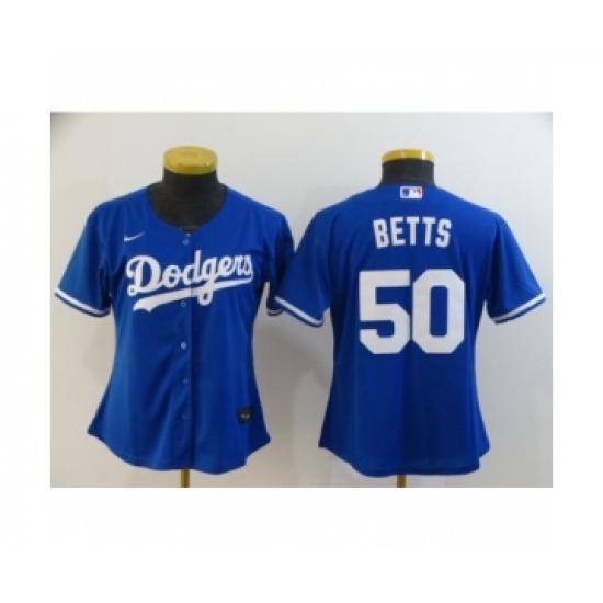 Women Los Angeles Dodgers #50 Mookie Betts Royal 2020 Cool Base Jersey - Ujersey