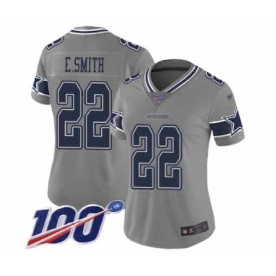 Women's Dallas Cowboys #22 Emmitt Smith Limited Gray Inverted Legend 100th Season Football Jersey - Ujersey