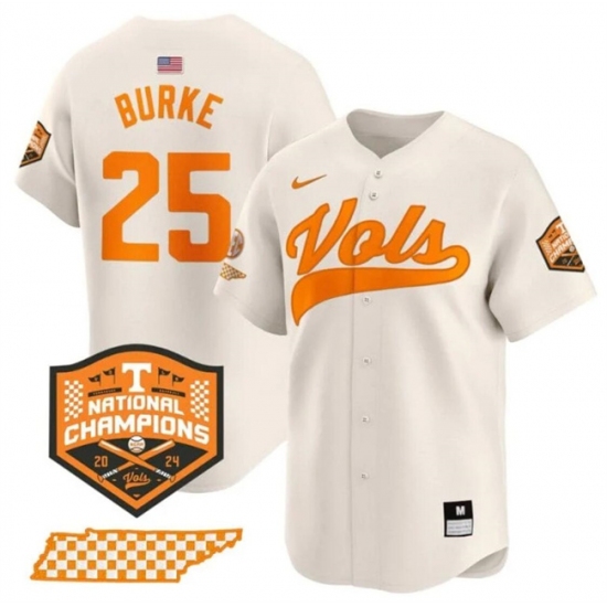 Men's Tennessee Volunteers #25 Blake Burke Cream 2024 Champions Vapor Limited Stitched Jersey - Ujersey