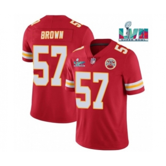 Men’s Kansas City Chiefs #57 Orlando Brown Red Super Bowl LVII Patch Vapor Untouchable Limited Stitched Jersey - Ujersey