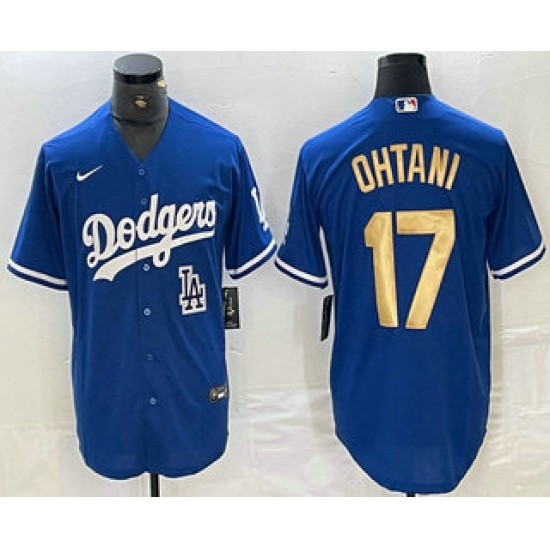 Men's Los Angeles Dodgers #17 Shohei Ohtani Blue Gold Stitched Cool Base Nike Jerseys - Ujersey