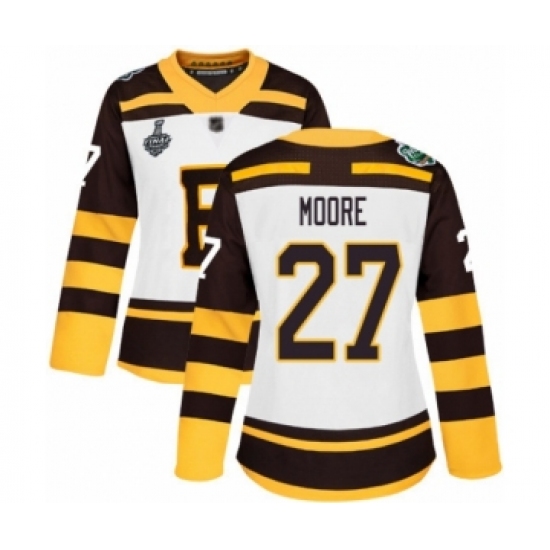 Women's Boston Bruins #27 John Moore Authentic White Winter Classic 2019 Stanley Cup Final Bound Hockey Jersey - Ujersey