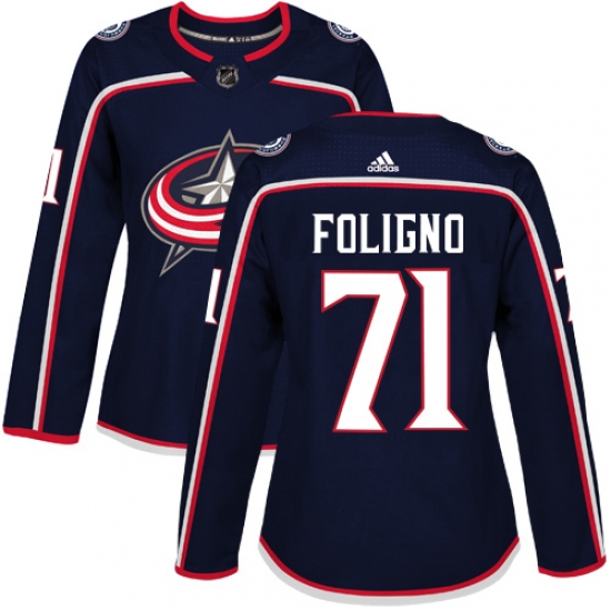 Women's Adidas Columbus Blue Jackets #71 Nick Foligno Authentic Navy Blue Home NHL Jersey