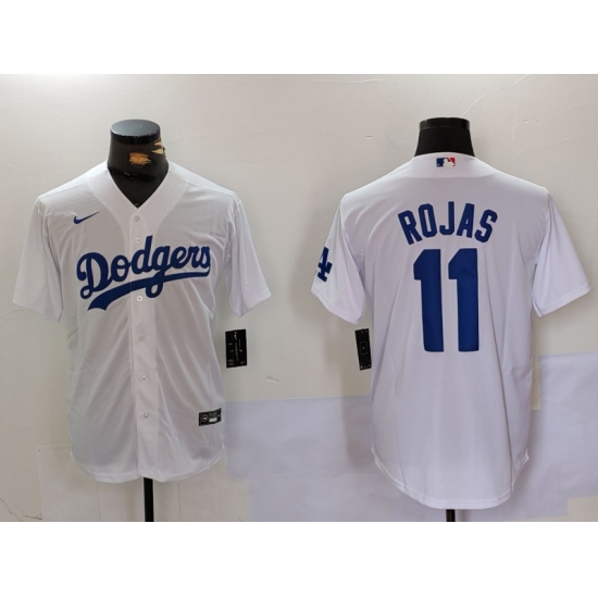 Men's Los Angeles Dodgers #11 Miguel Rojas White Cool Base Stitched Jersey - Ujersey