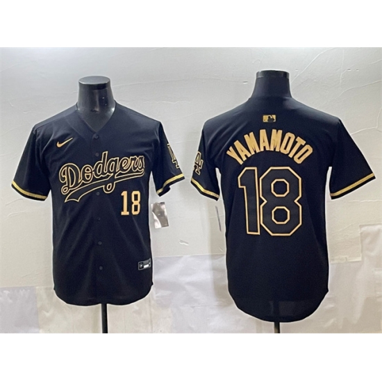 Men's Los Angeles Dodgers #18 Yoshinobu Yamamoto Black Gold Limited Stitched Jersey - Ujersey