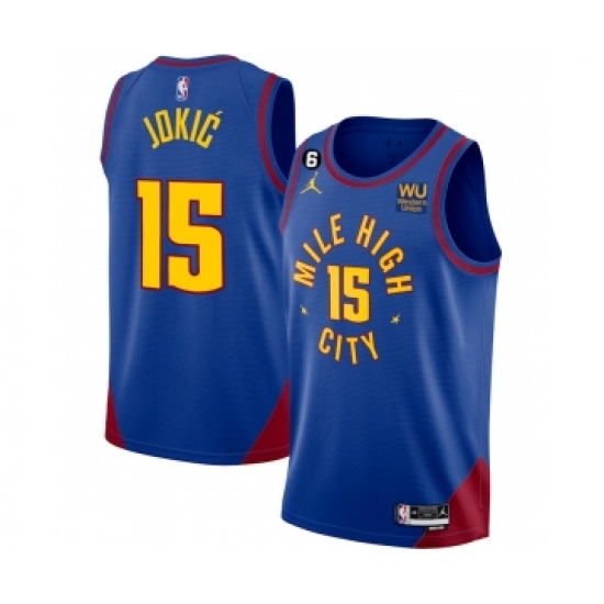 Men's Denver Nuggets #15 Nikola Jokic Blue 2022-23 Statement Edition With NO.6 Stitched Jersey