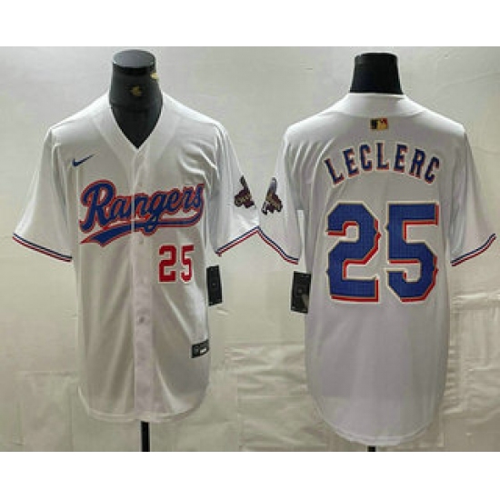 Men's Texas Rangers #25 Jose Leclerc Number White 2024 Gold Collection Limited Cool Base Jersey - Ujersey