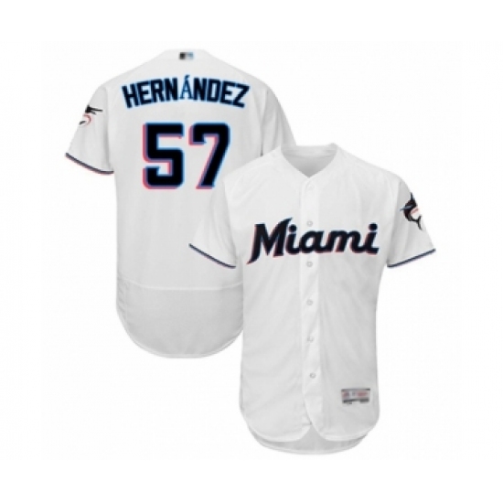 Men's Miami Marlins #57 Elieser Hernandez White Home Flex Base Authentic Collection Baseball Player Jersey - Ujersey