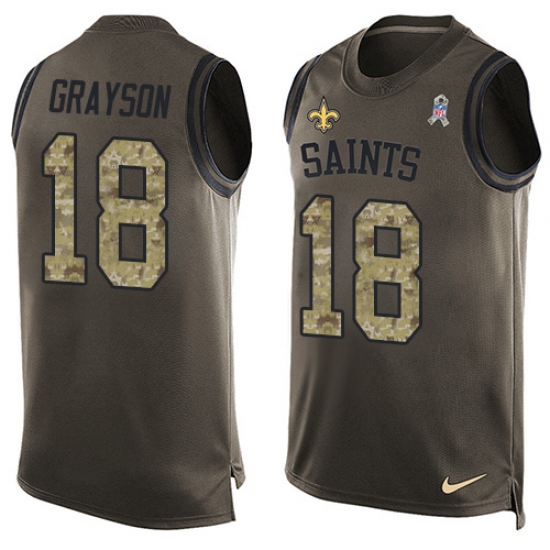 Men's Nike New Orleans Saints #18 Garrett Grayson Limited Green Salute to Service Tank Top NFL Jersey - Ujersey