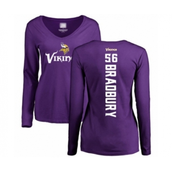 Football Women's Minnesota Vikings #56 Garrett Bradbury Purple Backer Slim Fit Long Sleeve T-Shirt - Ujersey