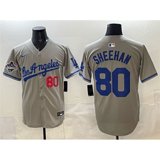 Men's Los Angeles Dodgers #80 Emmet Sheehan Gray 2025 World Series Champions Limited Stitched Baseball Jersey - Ujersey