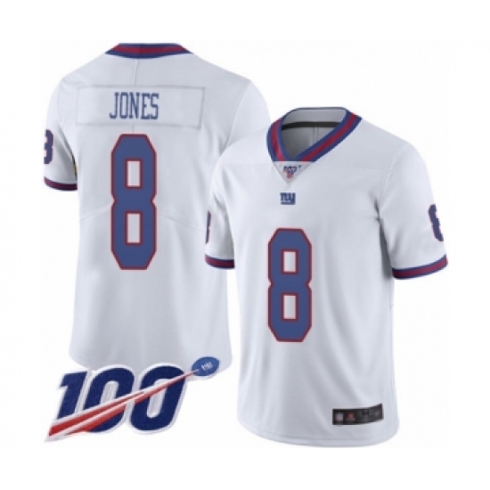 Men's New York Giants #8 Daniel Jones Limited White Rush Vapor Untouchable 100th Season Football Jersey - Ujersey
