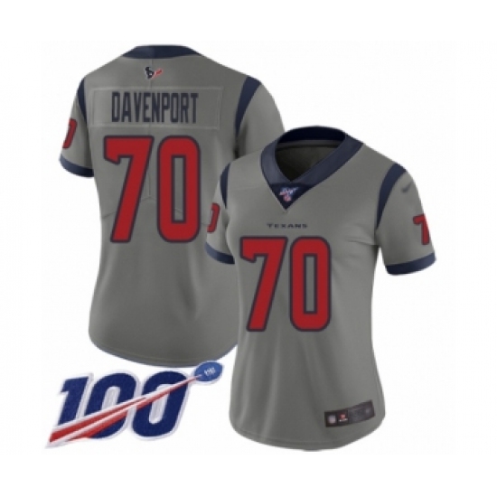 Women's Houston Texans #70 Julien Davenport Limited Gray Inverted Legend 100th Season Football Jersey - Ujersey