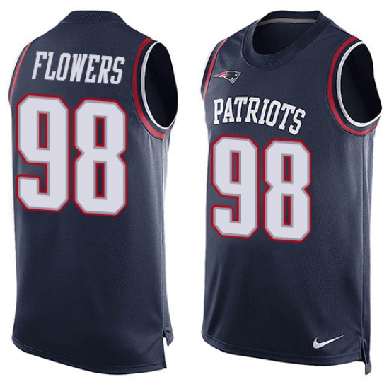 Men's Nike New England Patriots #98 Trey Flowers Limited Navy Blue Player Name & Number Tank Top NFL Jersey - Ujersey