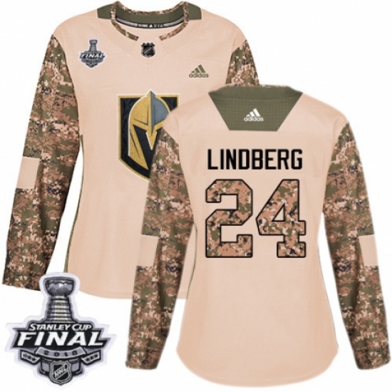 Women's Adidas Vegas Golden Knights #24 Oscar Lindberg Authentic Camo Veterans Day Practice 2018 Stanley Cup Final NHL Jersey - Ujersey