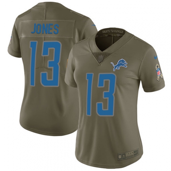 Women's Nike Detroit Lions #13 T.J. Jones Limited Olive 2017 Salute to Service NFL Jersey - Ujersey