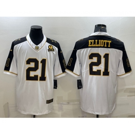 Men's Dallas Cowboys #21 Ezekiel Elliott White Gold Edition With 1960 Patch Limited Stitched Football Jersey - Ujersey