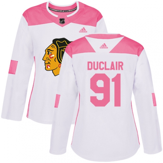 Women's Adidas Chicago Blackhawks #91 Anthony Duclair Authentic White Pink Fashion NHL Jersey - Ujersey